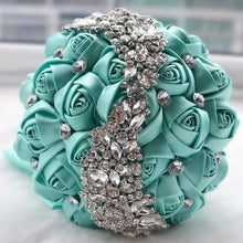 Load image into Gallery viewer, Crystal Jewelry Adorned Wedding Ribbon Bouquet
