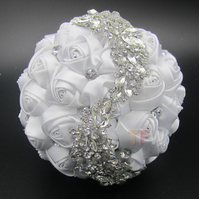 Crystal Jewelry Adorned Wedding Ribbon Bouquet