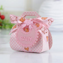 Load image into Gallery viewer, 12pcs/lot Bear Shape DIY Paper Wedding Gift Christening Baby Shower Party Favor Boxes Delicate Candy Box with Bib Tags &amp; Ribbons
