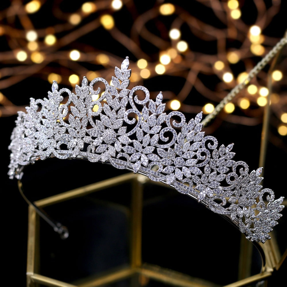 Vintage Swirl Queen Tiara-Bridal Headpiece- Cubic Zirconia Wedding Crown