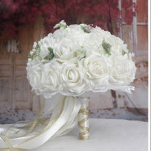 Load image into Gallery viewer, Handmade Floral Bridal Bouquets- Artificial Wedding Roses-Tiny Pearls with Ribbons
