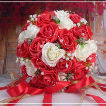 Load image into Gallery viewer, Handmade Floral Bridal Bouquets- Artificial Wedding Roses-Tiny Pearls with Ribbons
