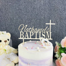Load image into Gallery viewer, Personalized Baptism Cake Topper - Cross With Name
