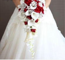 Load image into Gallery viewer, Cala Lily Waterfall Silk Wedding Bouquet Bride with Bridal Jewelry
