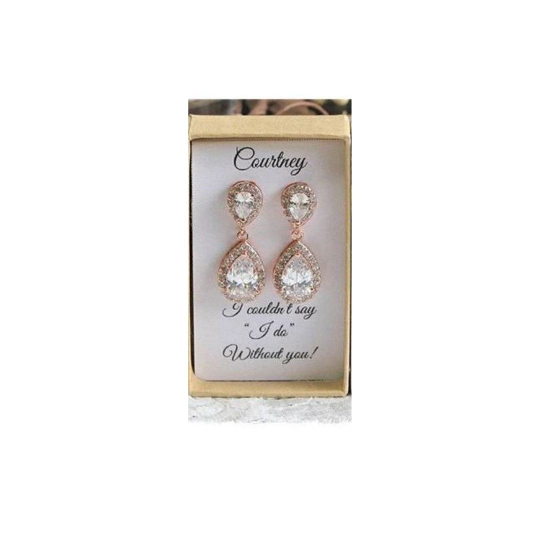Drop Cubic Zirconia Earrings Gift for Brides Bridesmaids Wedding Quince-Personalized Box