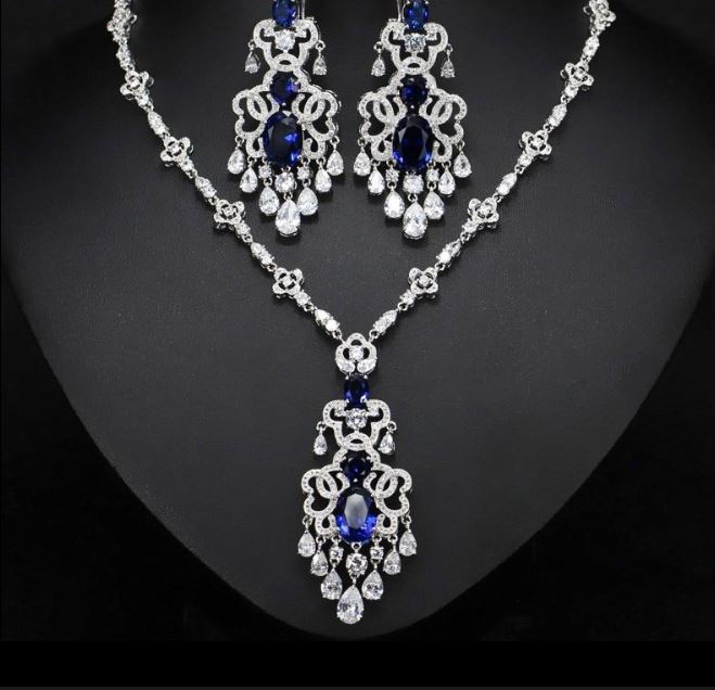 Top Quality Royal Cubic Zirconia Big Statement Earring Necklace Set-Evening-Jewelry