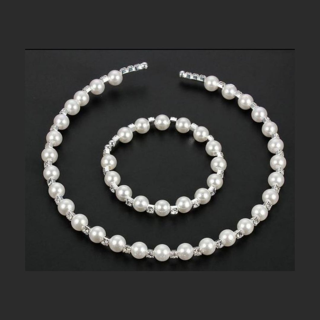 European Simulated Pearl Chokers Necklace Bangle Jewelry Set For Women Bridal Party Gift