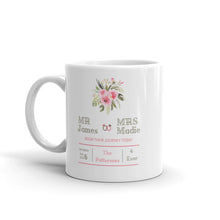 Load image into Gallery viewer, White Glossy Personalized Coffee Wedding Mug with Pink Floral Design
