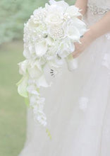 Load image into Gallery viewer, Cala Lily Waterfall Silk Wedding Bouquet Bride with Bridal Jewelry
