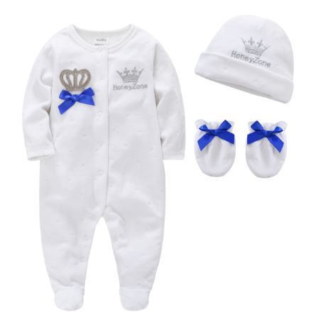 Prince or Princess-Newborn Infant baby girl or boy crown motif  jumpsuit set -baby gift